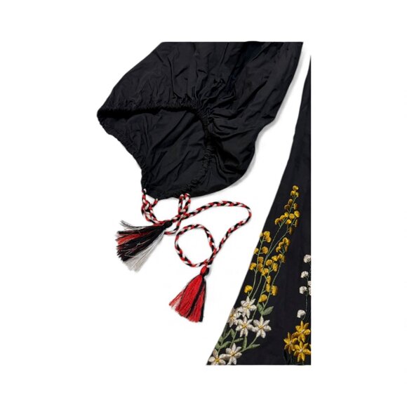 Black Embroidered Dress w Tied Bishop Sleeves - Picture 3 of 6